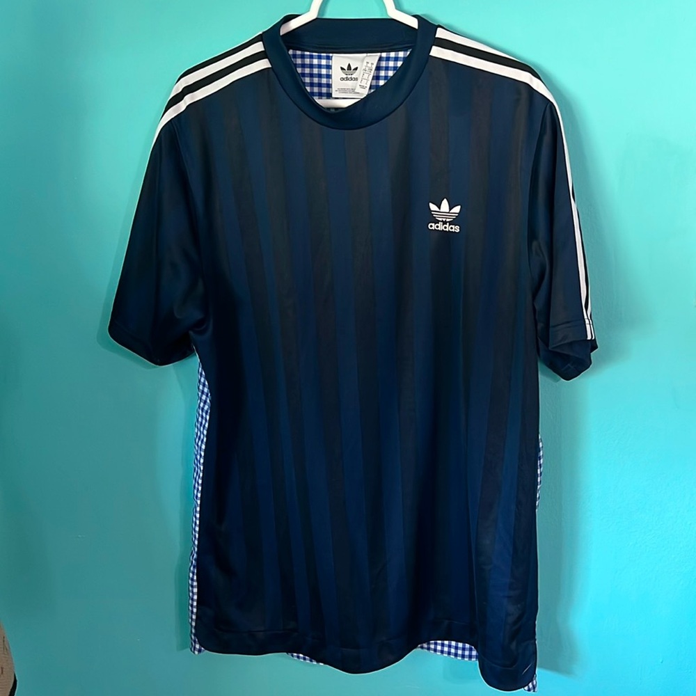 Adidas Soccer Jersey Style Striped Checkered Back Fashion T-shirt L